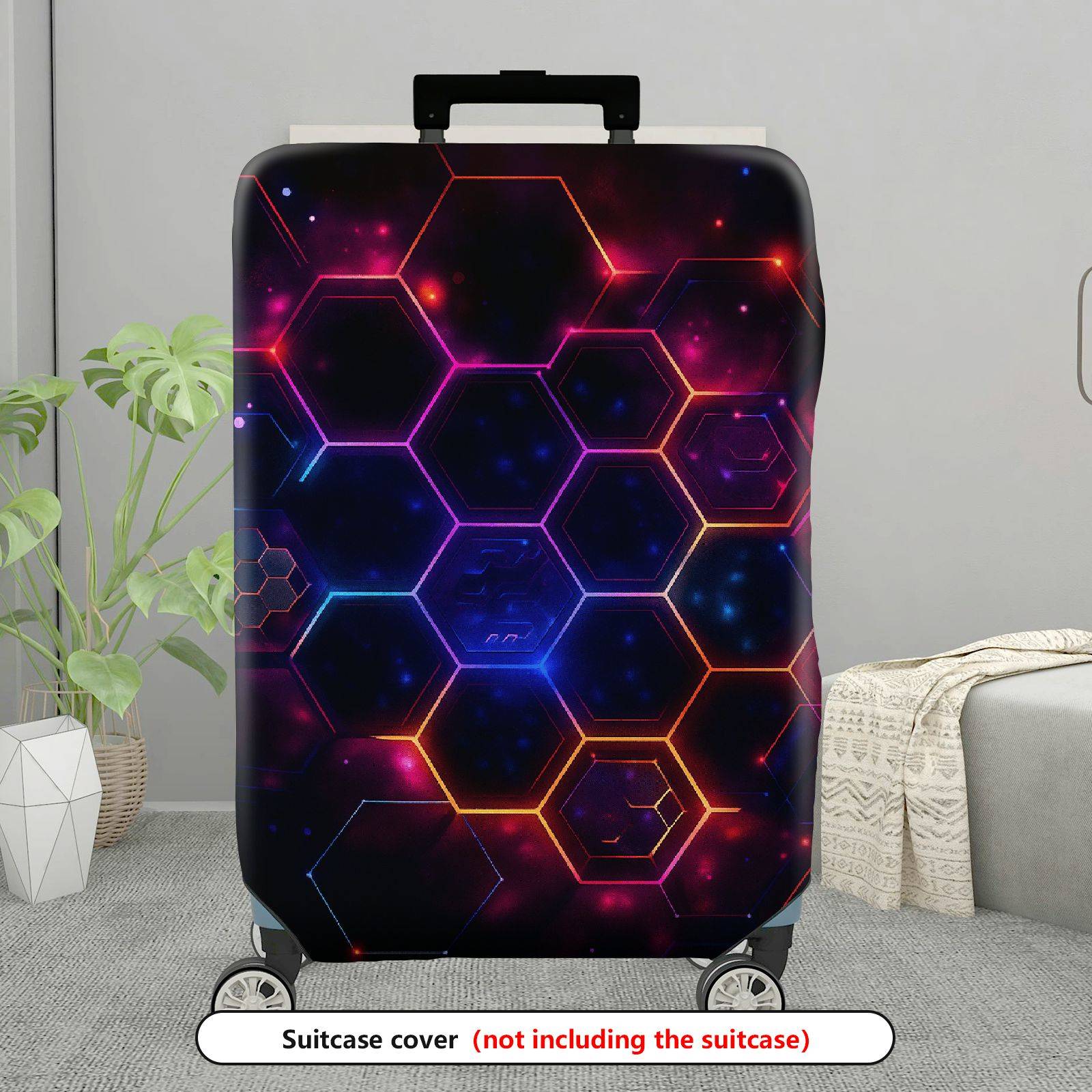1-Piece Hexagon Pattern Luminous Galaxy Abstract Cosmic  Suitcase Luggage Cover, Stretch Protective Sleeve