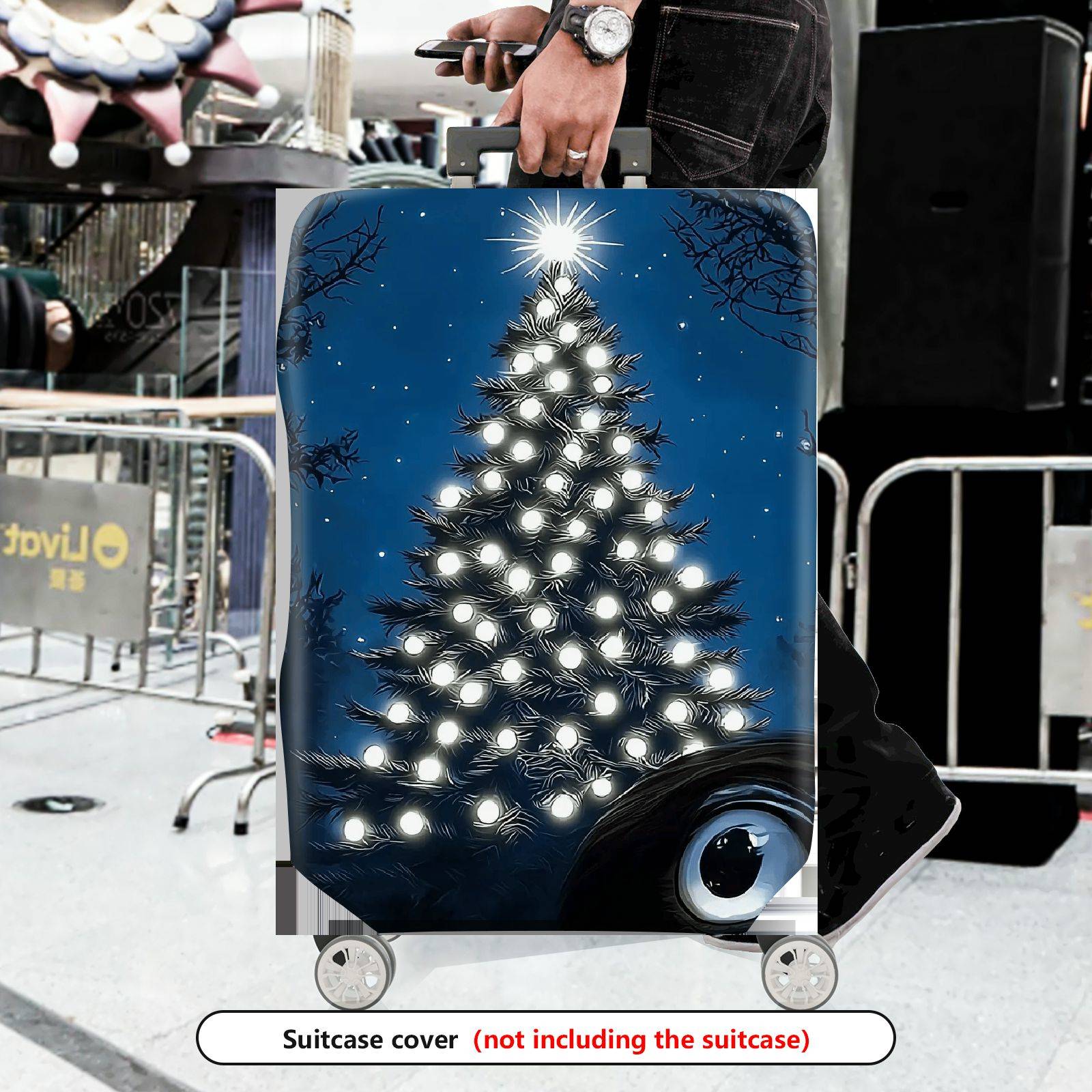 1-Piece Starry Night Christmas Tree Lights Winter Holiday Festive  Suitcase Luggage Cover, Stretch Protective Sleeve