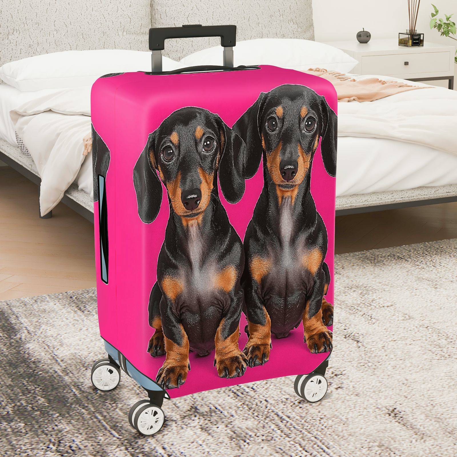 1-Piece Pink Black Brown Dog Pet Animal Cute  Suitcase Luggage Cover, Stretch Protective Sleeve