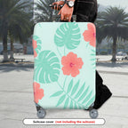 1-Piece Tropical Floral Green Leaves Coral Hibiscus Pattern  Suitcase Luggage Cover, Stretch Protective Sleeve