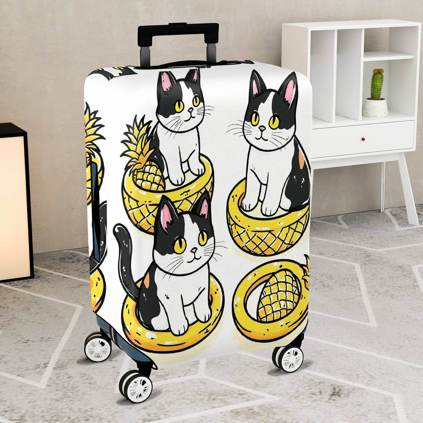 1-Piece Cat Pineapple Cute Fun Whimsical  Suitcase Luggage Cover, Stretch Protective Sleeve