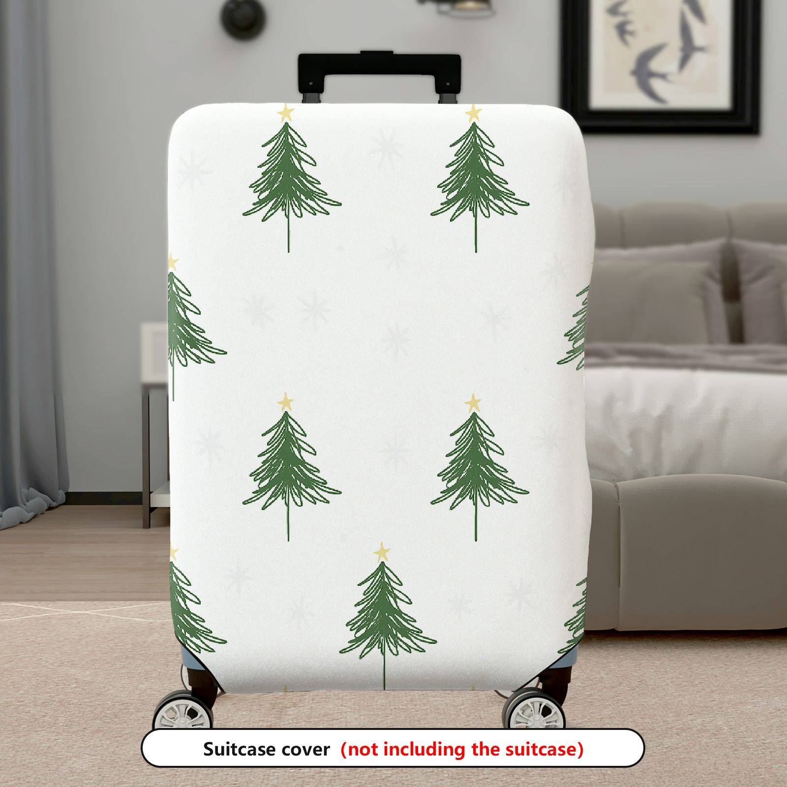 1-Piece Christmas Tree Holiday Seasonal Snow Star Winter  Suitcase Luggage Cover, Stretch Protective Sleeve