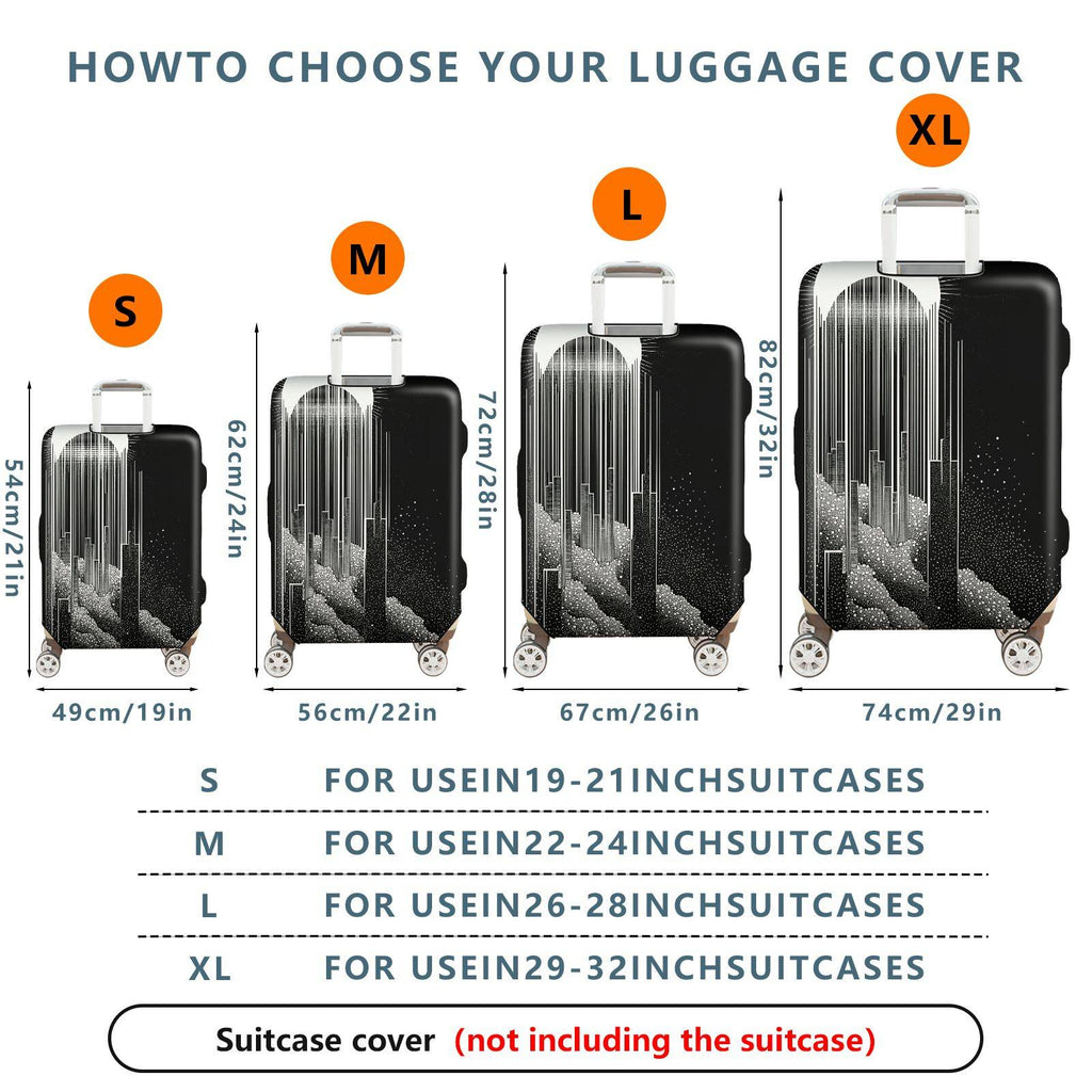 1-Piece Black White Abstract Geometric Futuristic Minimalistic  Suitcase Luggage Cover, Stretch Protective Sleeve