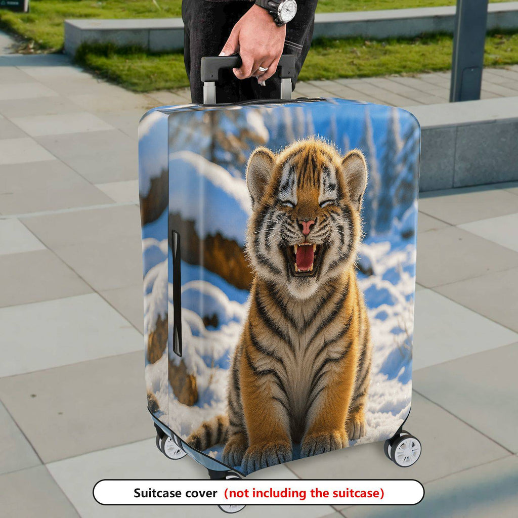 1-Piece Cute Tiger Snow Forest Winter Fun  Suitcase Luggage Cover, Stretch Protective Sleeve
