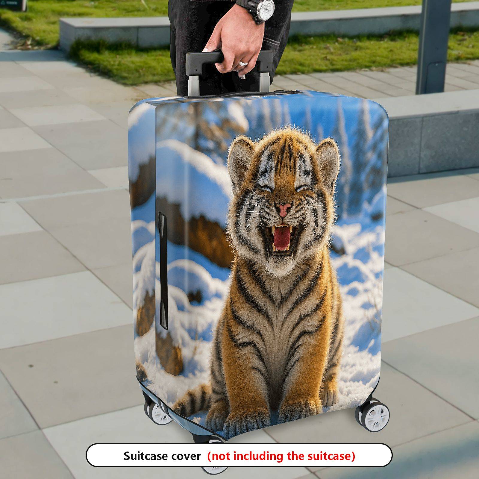 1-Piece Cute Tiger Snow Forest Winter Fun  Suitcase Luggage Cover, Stretch Protective Sleeve
