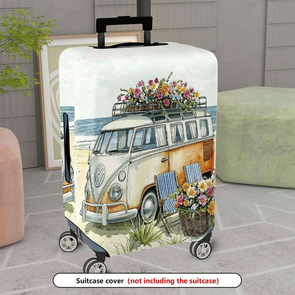 1-Piece Floral Beach Van Retro Nature Colorful  Suitcase Luggage Cover, Stretch Protective Sleeve