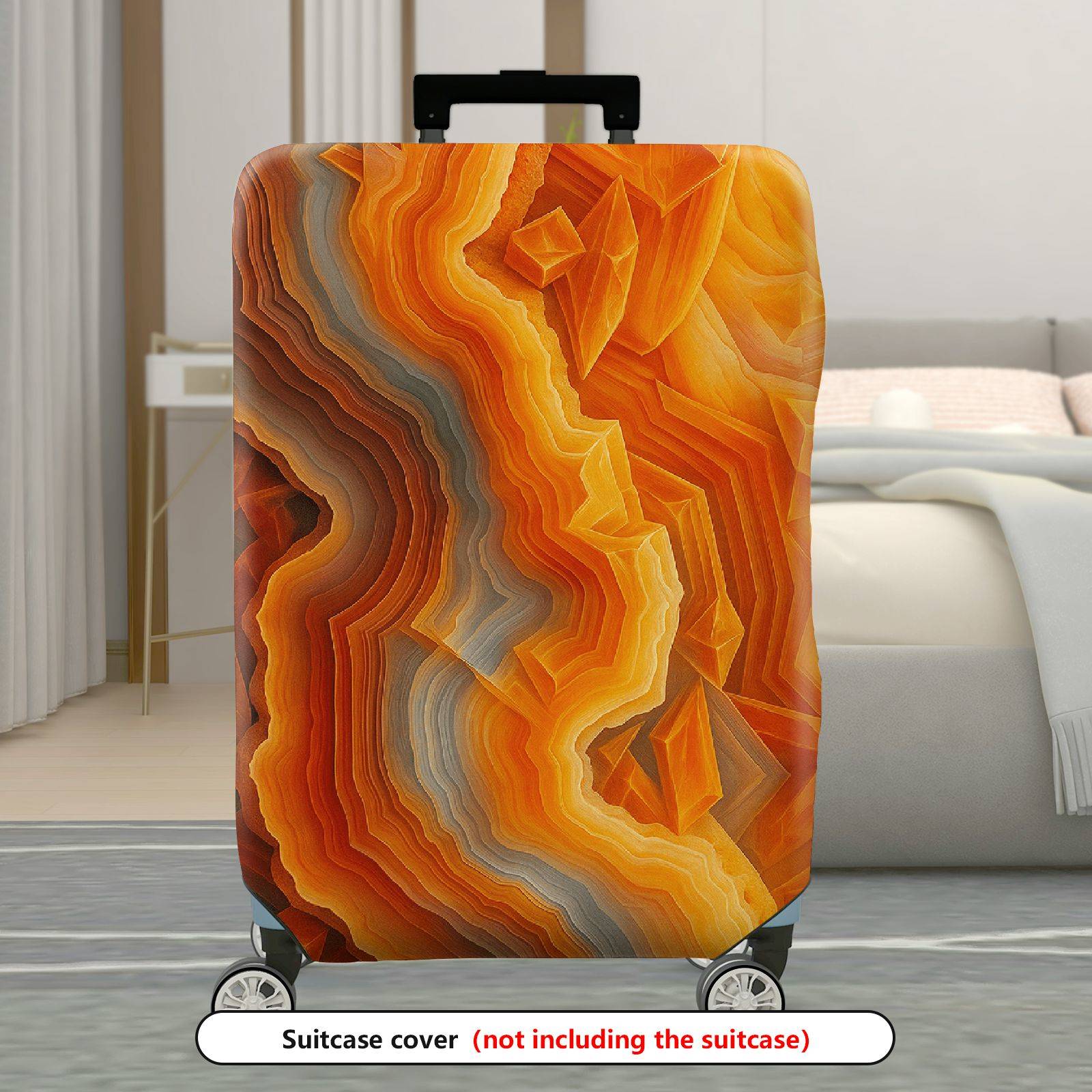 1-Piece Abstract Geometric Orange Blue Wave Dynamic Artistic  Suitcase Luggage Cover, Stretch Protective Sleeve