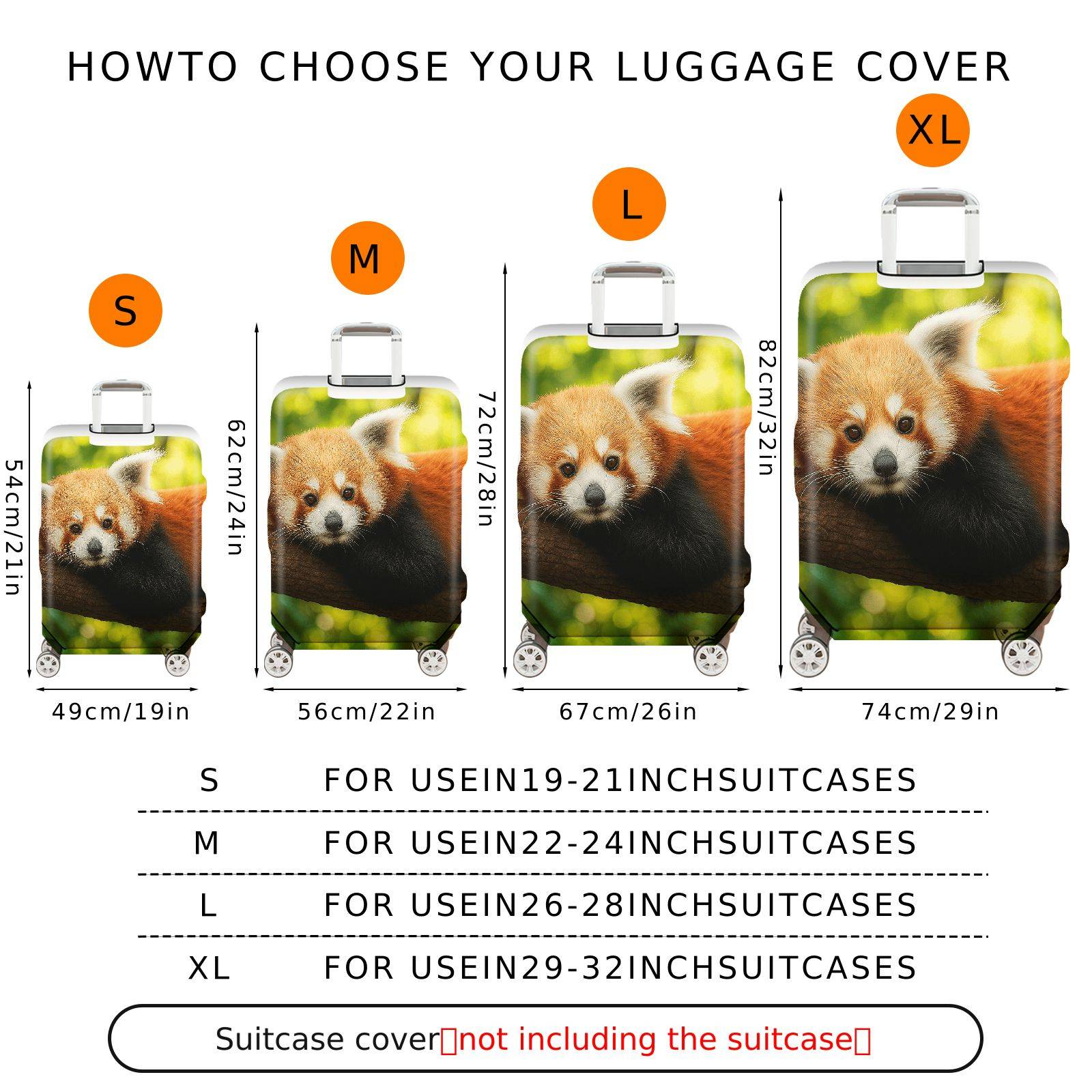 1-Piece Red Panda Animal Nature Wildlife Cute Forest  Suitcase Luggage Cover, Stretch Protective Sleeve