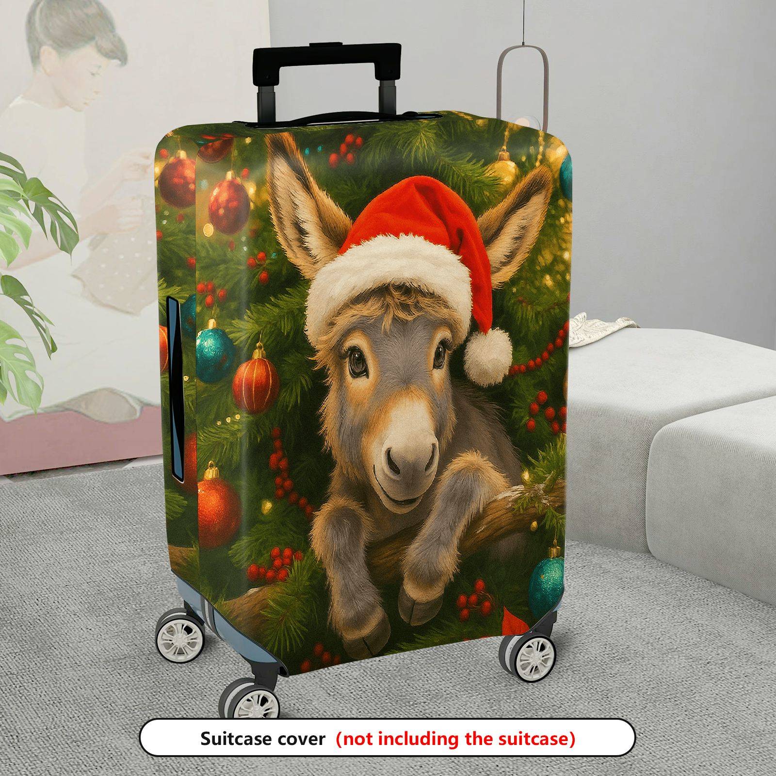 1-Piece Christmas Donkey Santa Ornament Festive Holiday  Suitcase Luggage Cover, Stretch Protective Sleeve