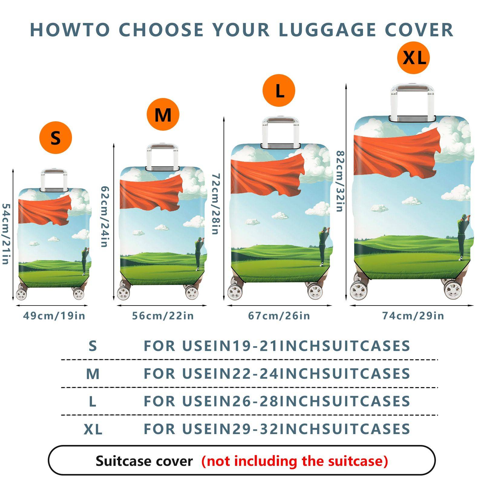 1-Piece Sky Landscape Golfing Red Flag Countryside  Suitcase Luggage Cover, Stretch Protective Sleeve