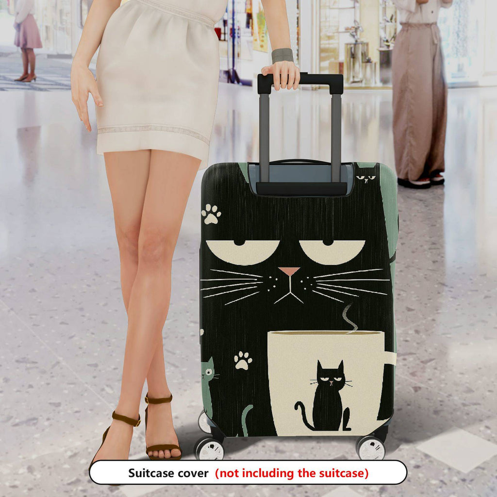 1-Piece Black Cat Coffee Paw Whiskers Cute  Suitcase Luggage Cover, Stretch Protective Sleeve