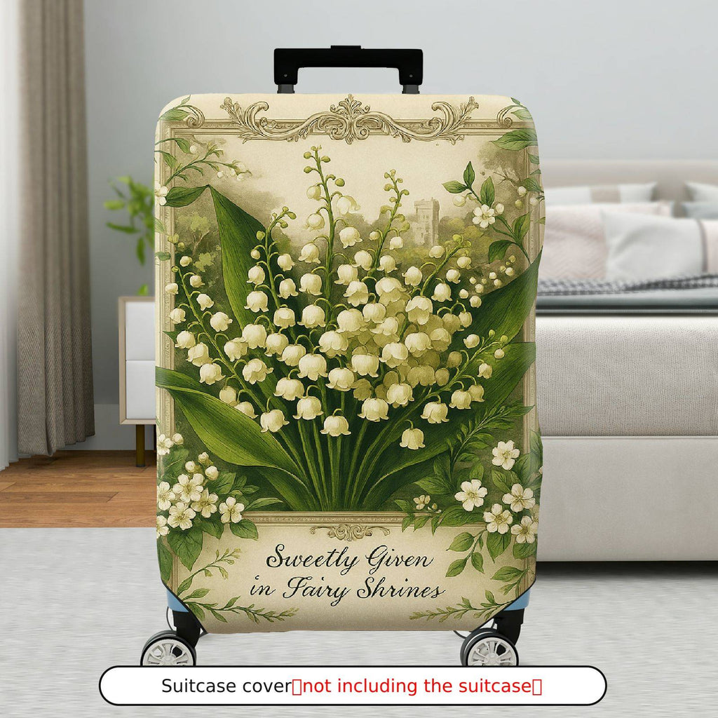 1-Piece Elegant Floral Lily Green Art Vintage  Suitcase Luggage Cover, Stretch Protective Sleeve
