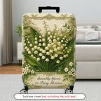 1-Piece Elegant Floral Lily Green Art Vintage  Suitcase Luggage Cover, Stretch Protective Sleeve