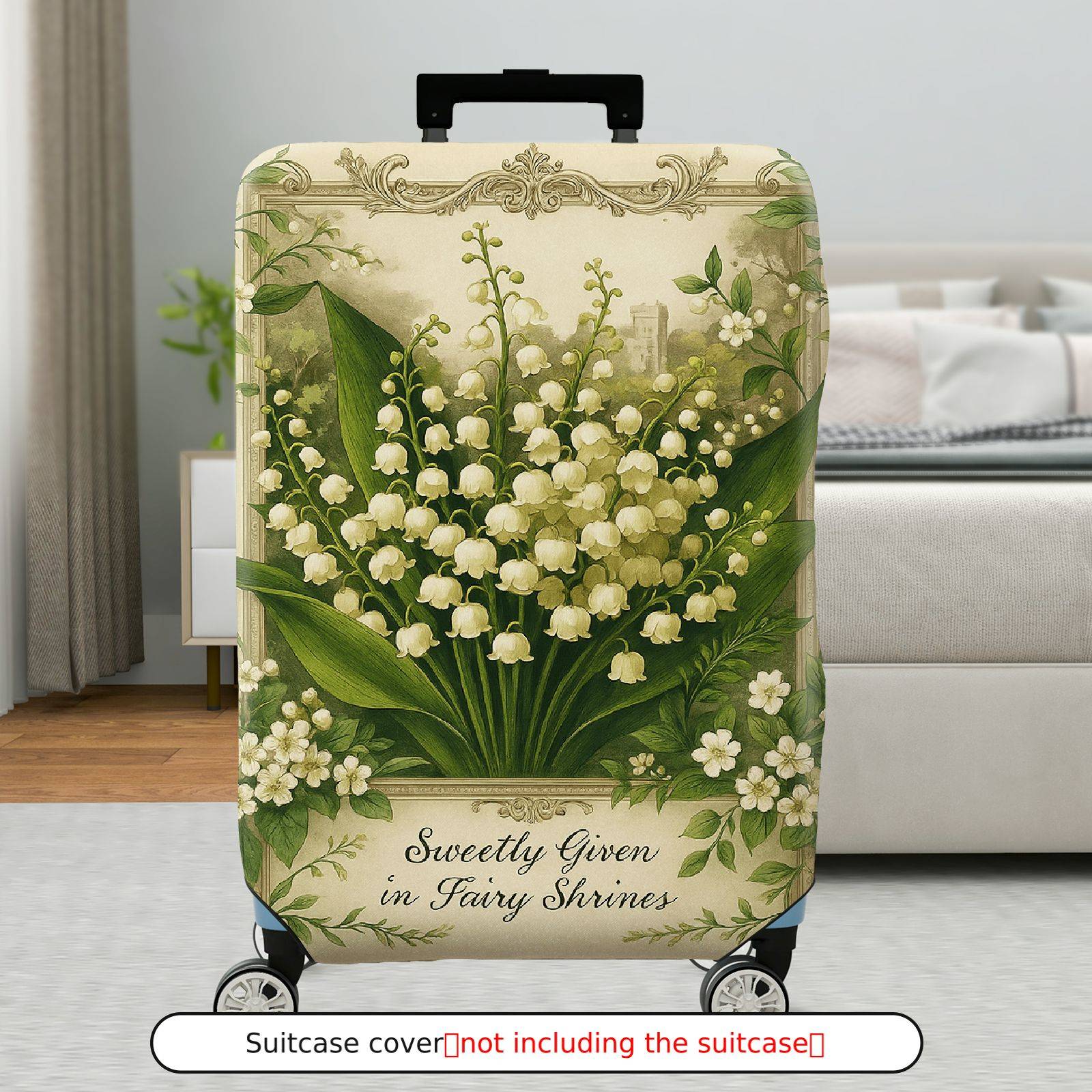 1-Piece Elegant Floral Lily Green Art Vintage  Suitcase Luggage Cover, Stretch Protective Sleeve