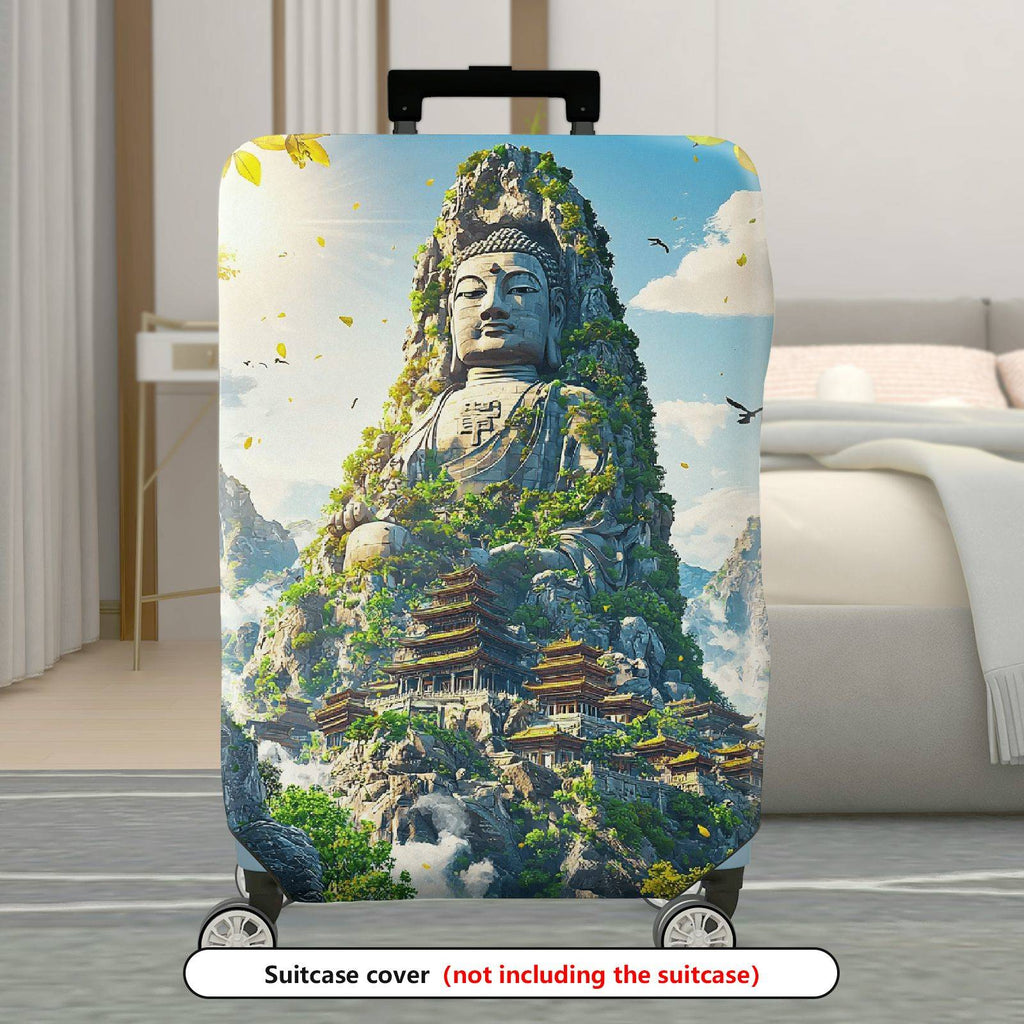 1-Piece Mountain Nature Landscape Temple Birds Sunlight  Suitcase Luggage Cover, Stretch Protective Sleeve