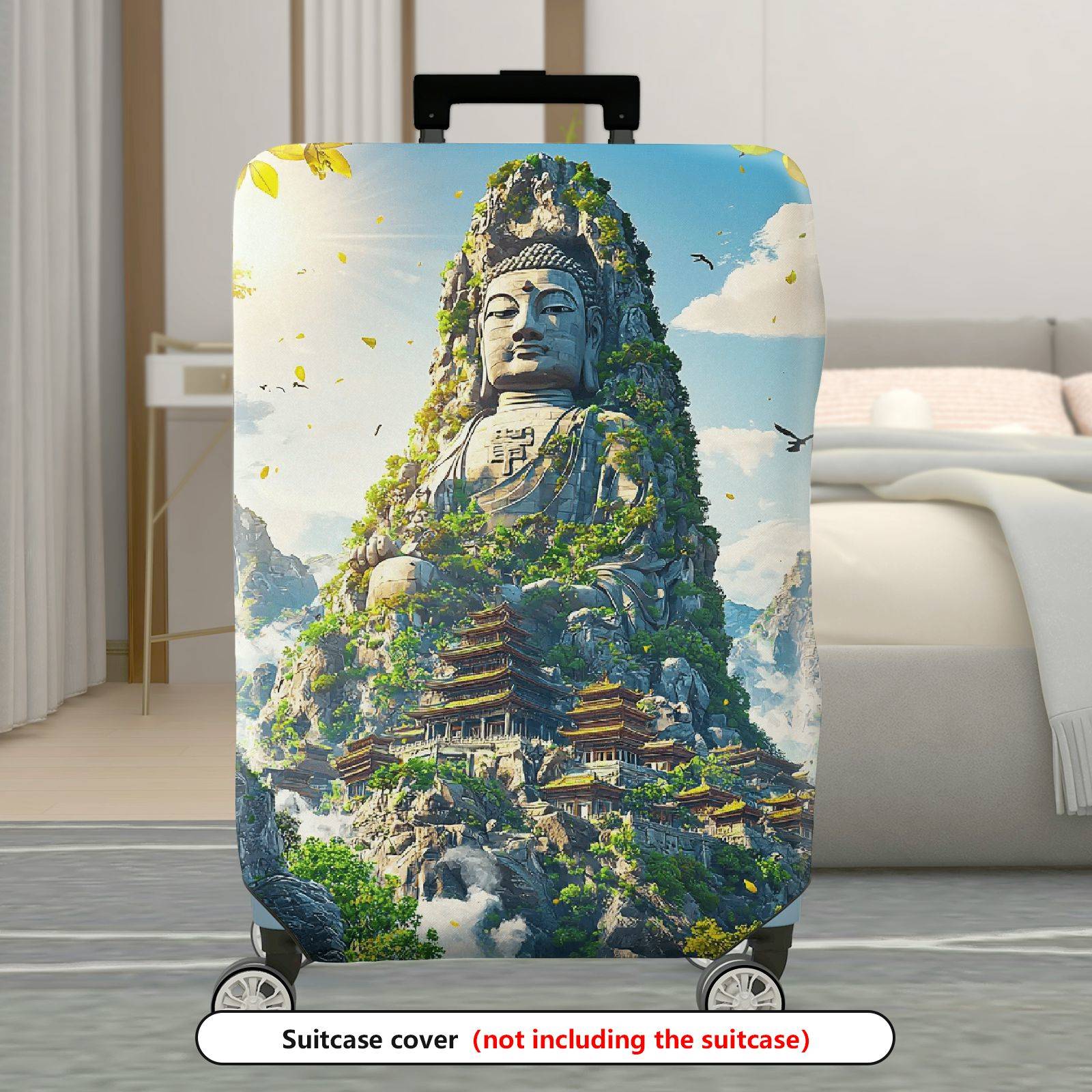1-Piece Mountain Nature Landscape Temple Birds Sunlight  Suitcase Luggage Cover, Stretch Protective Sleeve