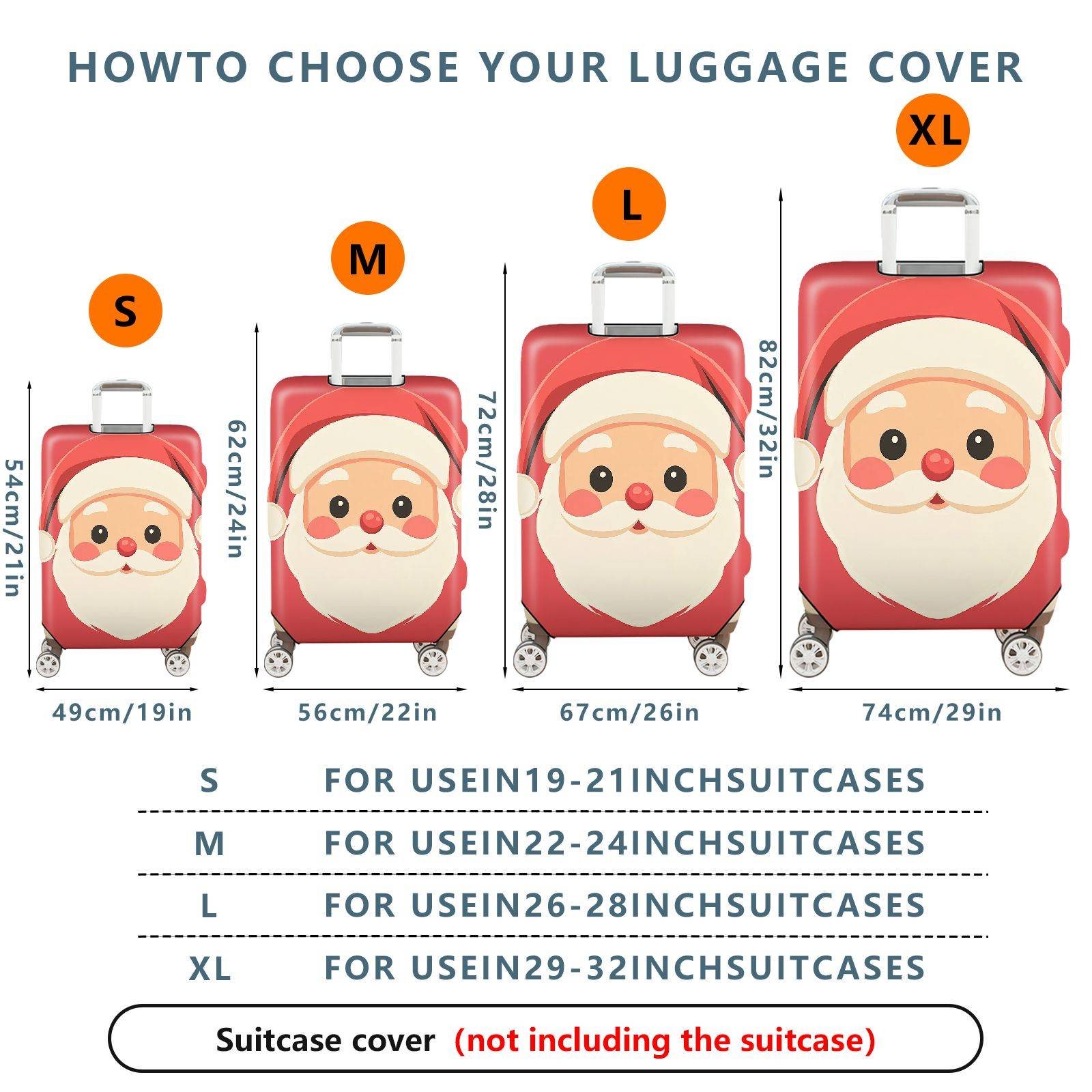 1-Piece Santa Claus Cute Red Christmas Holiday Festive  Suitcase Luggage Cover, Stretch Protective Sleeve