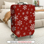 1-Piece Red White Snowflake Christmas Holiday Winter Pattern  Suitcase Luggage Cover, Stretch Protective Sleeve