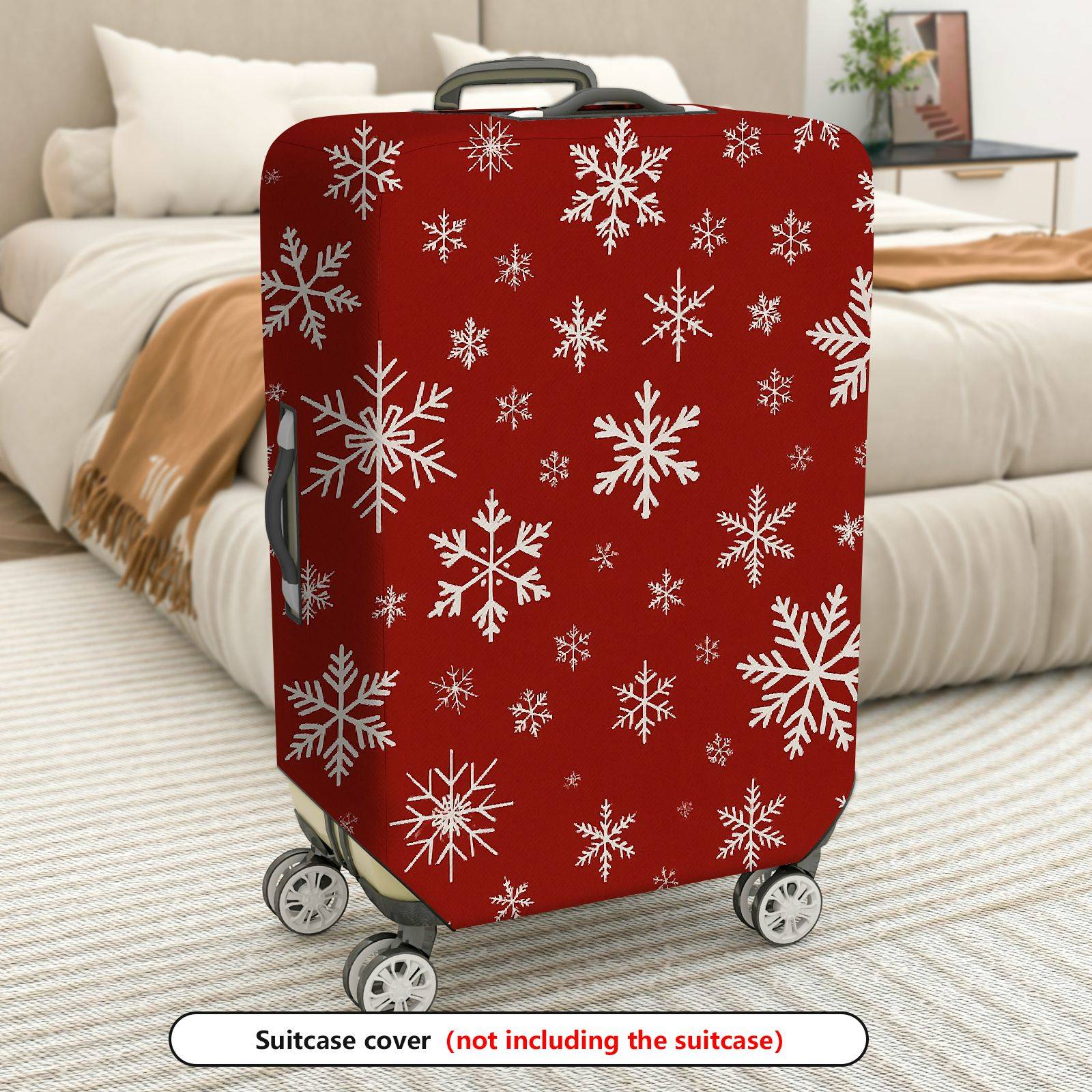 1-Piece Red White Snowflake Christmas Holiday Winter Pattern  Suitcase Luggage Cover, Stretch Protective Sleeve
