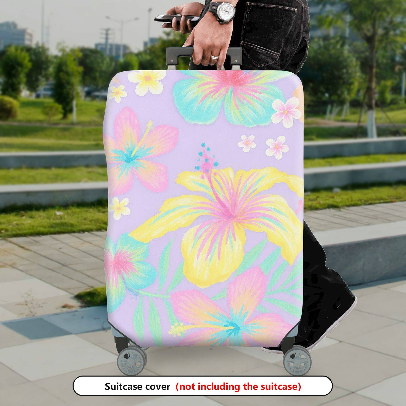 1-Piece Colorful Floral Tropical Vacation Summer Holiday  Suitcase Luggage Cover, Stretch Protective Sleeve