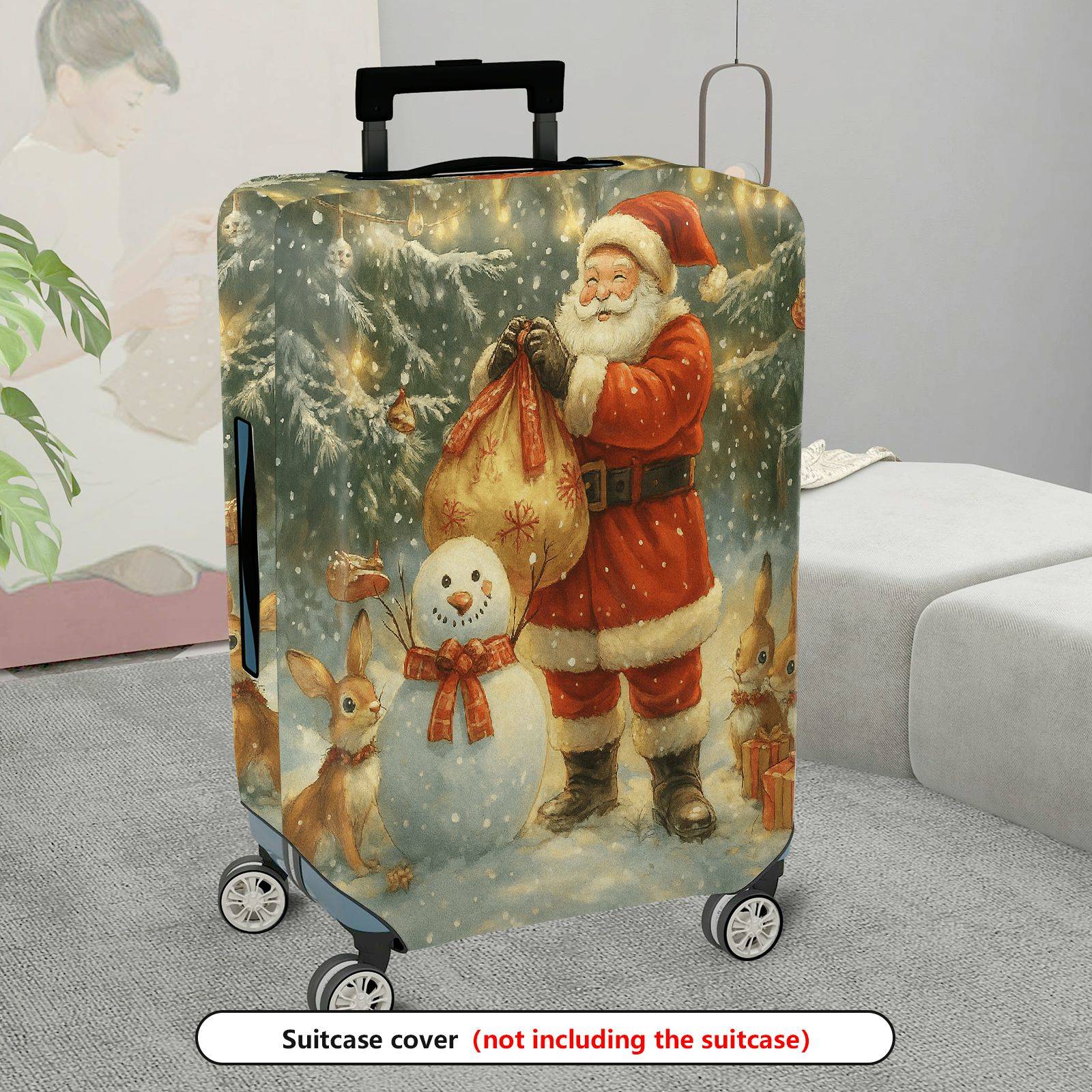 1-Piece Christmas Snowman Santa Reindeer Holiday  Suitcase Luggage Cover, Stretch Protective Sleeve