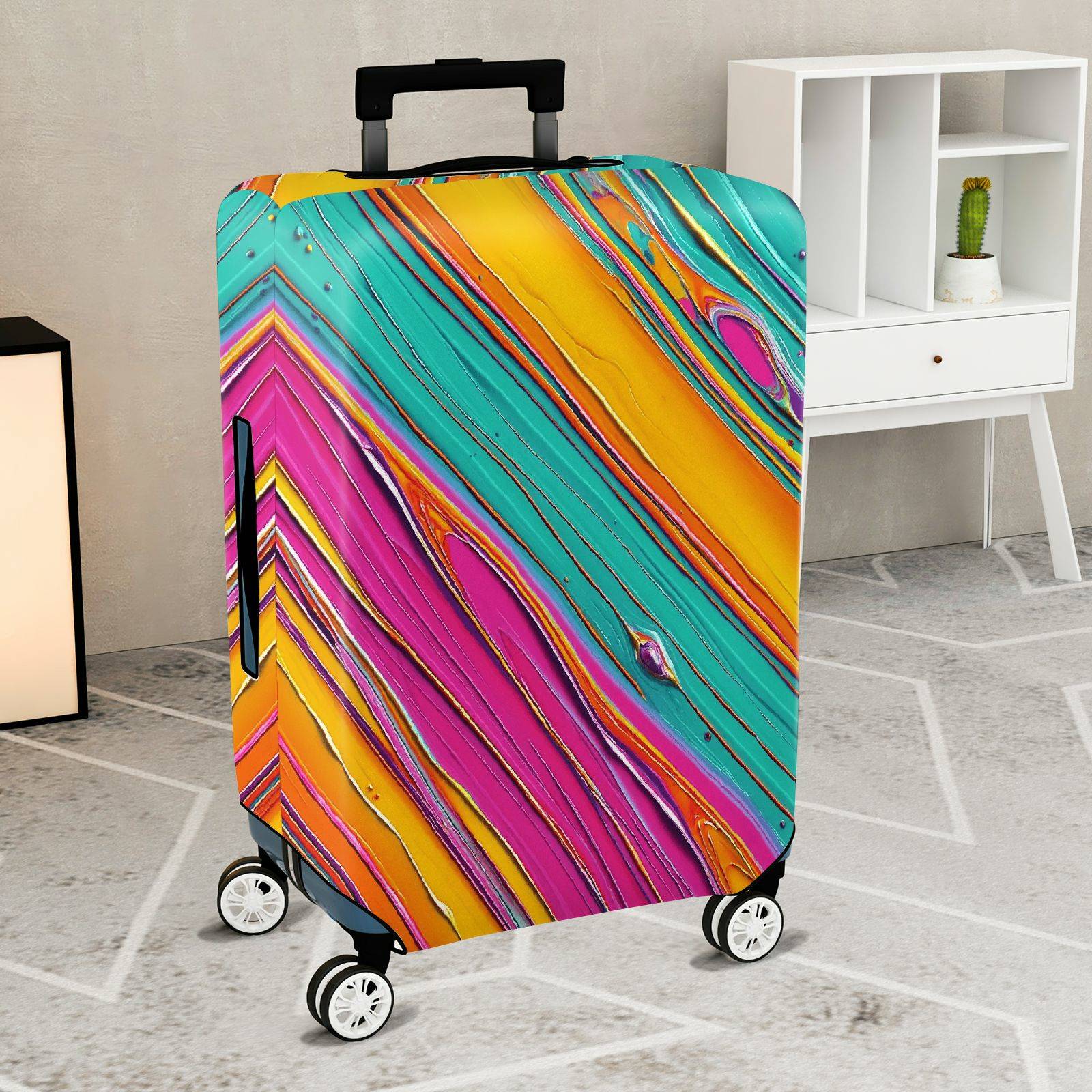 1-Piece Abstract Vivid Colorful Striped Artistic  Suitcase Luggage Cover, Stretch Protective Sleeve