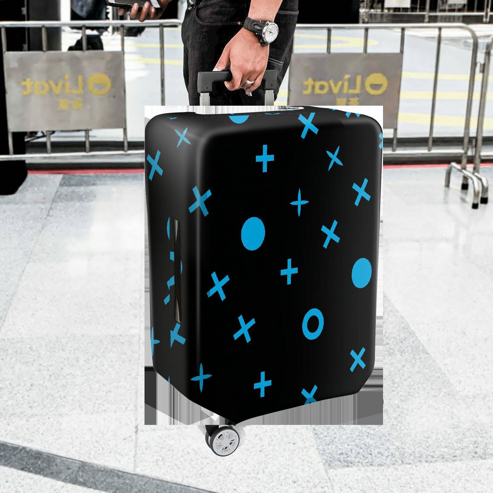 1-Piece Blue Black Graphic Abstract Modern Contemporary Geometric  Suitcase Luggage Cover, Stretch Protective Sleeve
