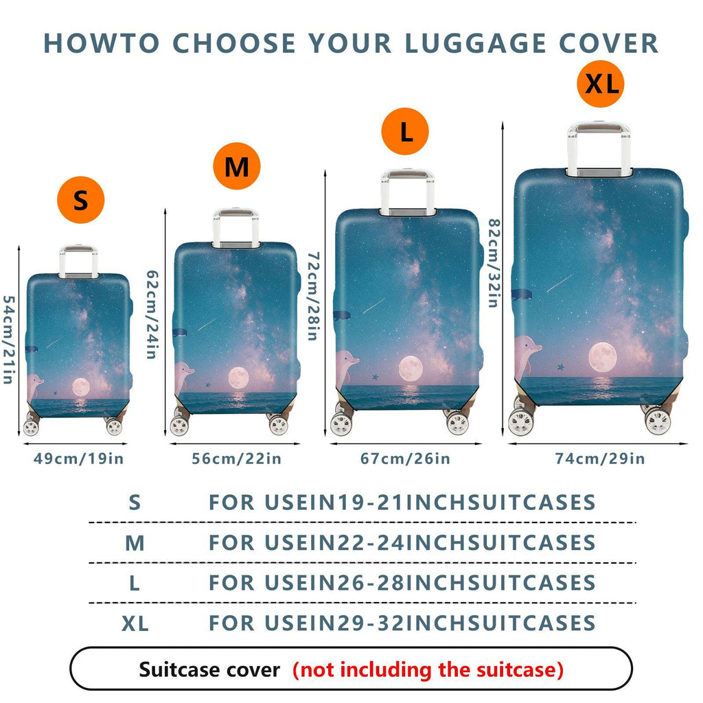 1-Piece Ocean Galaxy Dolphin Moon Night Sky Protector, Nautical theme, Holiday Suitable for  Suitcase Luggage Cover, Stretch Protective Sleeve