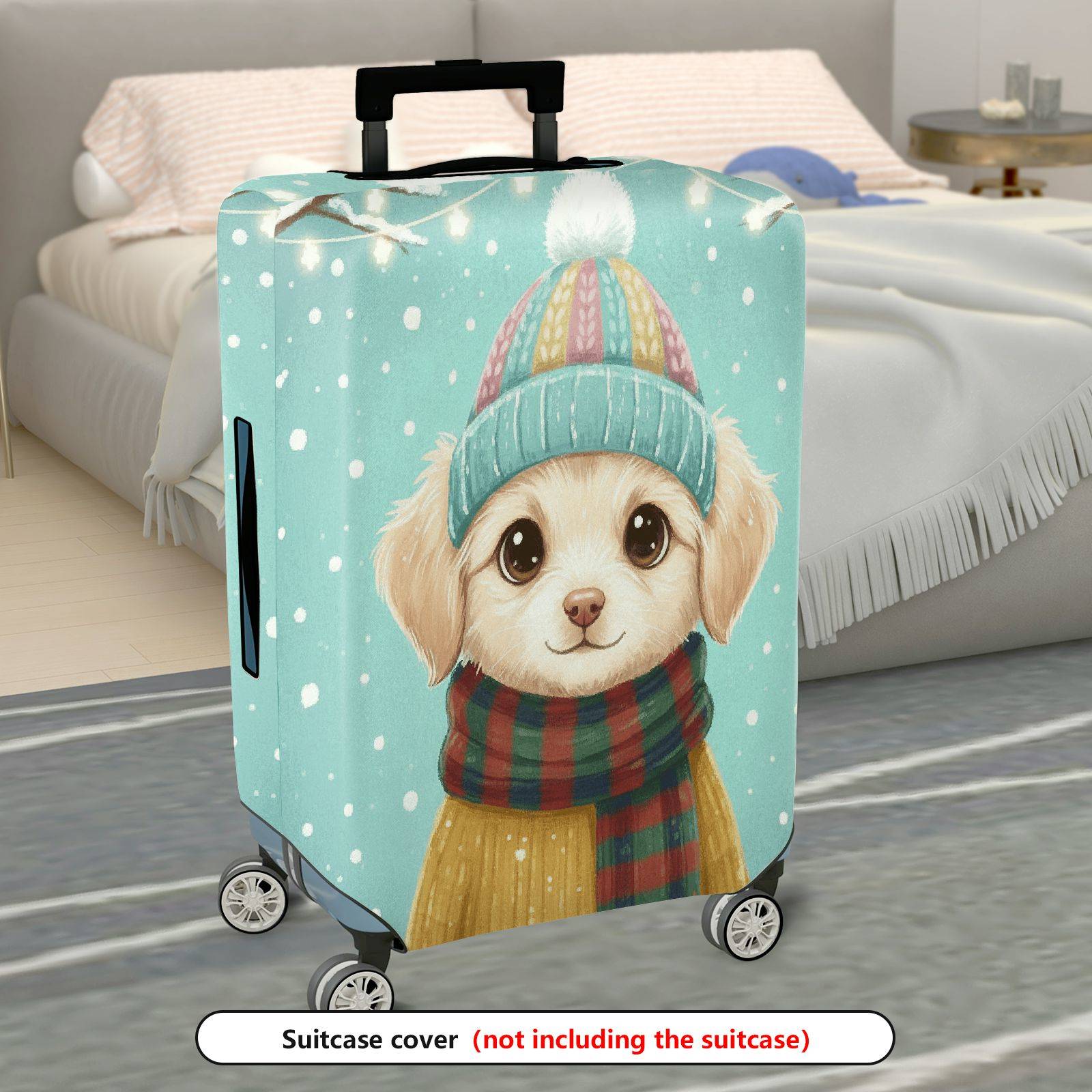 1-Piece Cute Winter Dog Snow Holiday Colorful Scarf  Suitcase Luggage Cover, Stretch Protective Sleeve