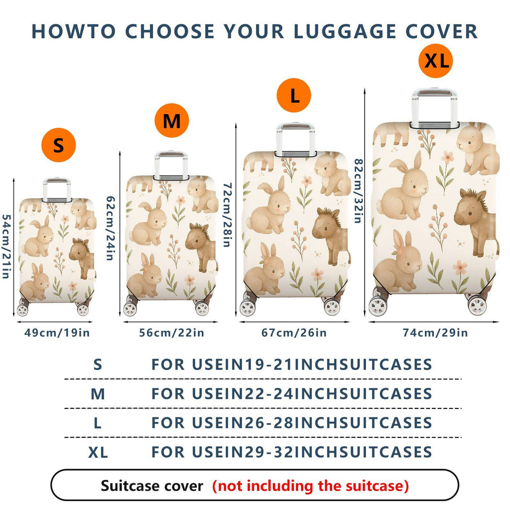 1-Piece Cute Bunny Horse Floral Leaf Pastoral Animal  Suitcase Luggage Cover, Stretch Protective Sleeve
