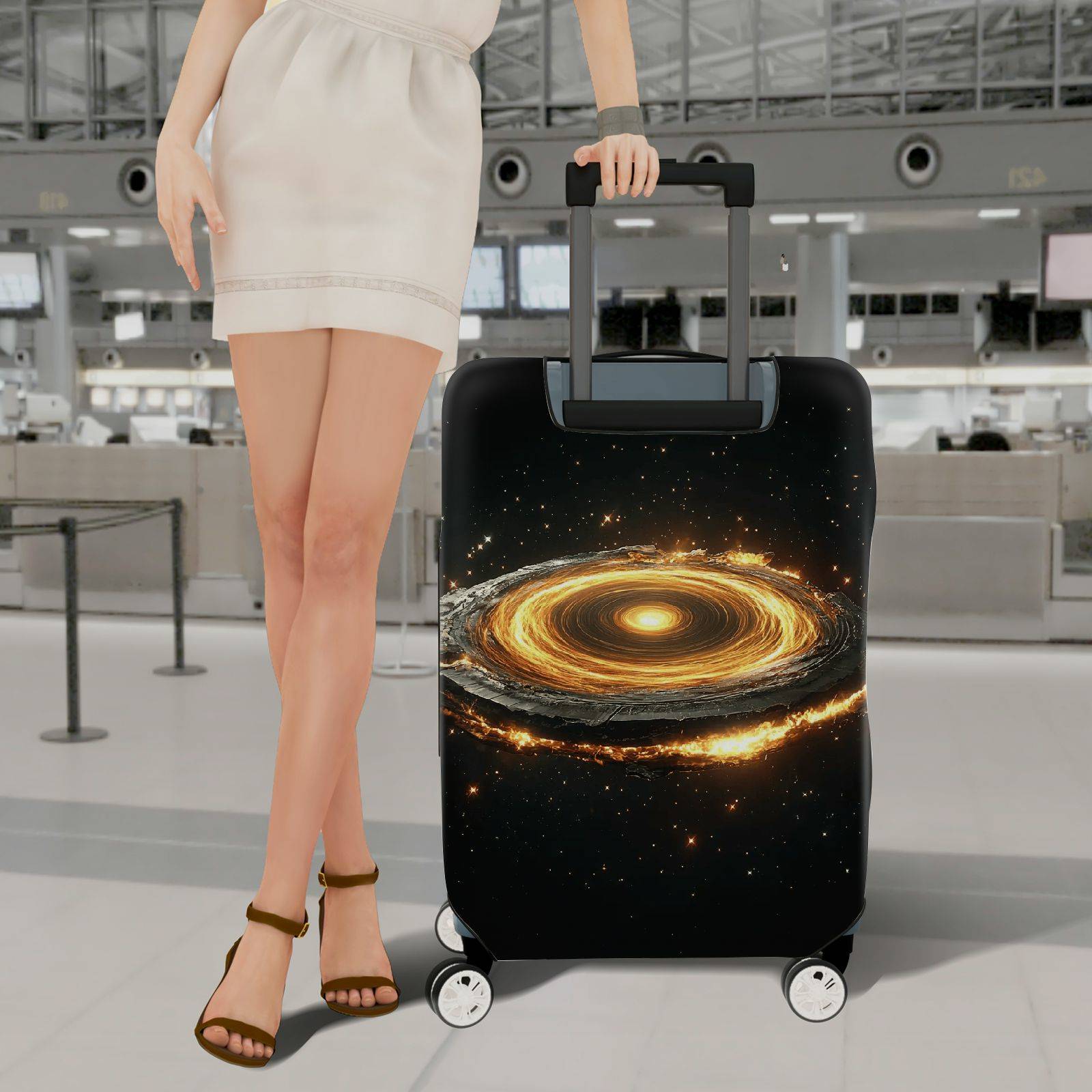 1-Piece Cosmic Galaxy Nebula Starry Night Luminous Black  Suitcase Luggage Cover, Stretch Protective Sleeve