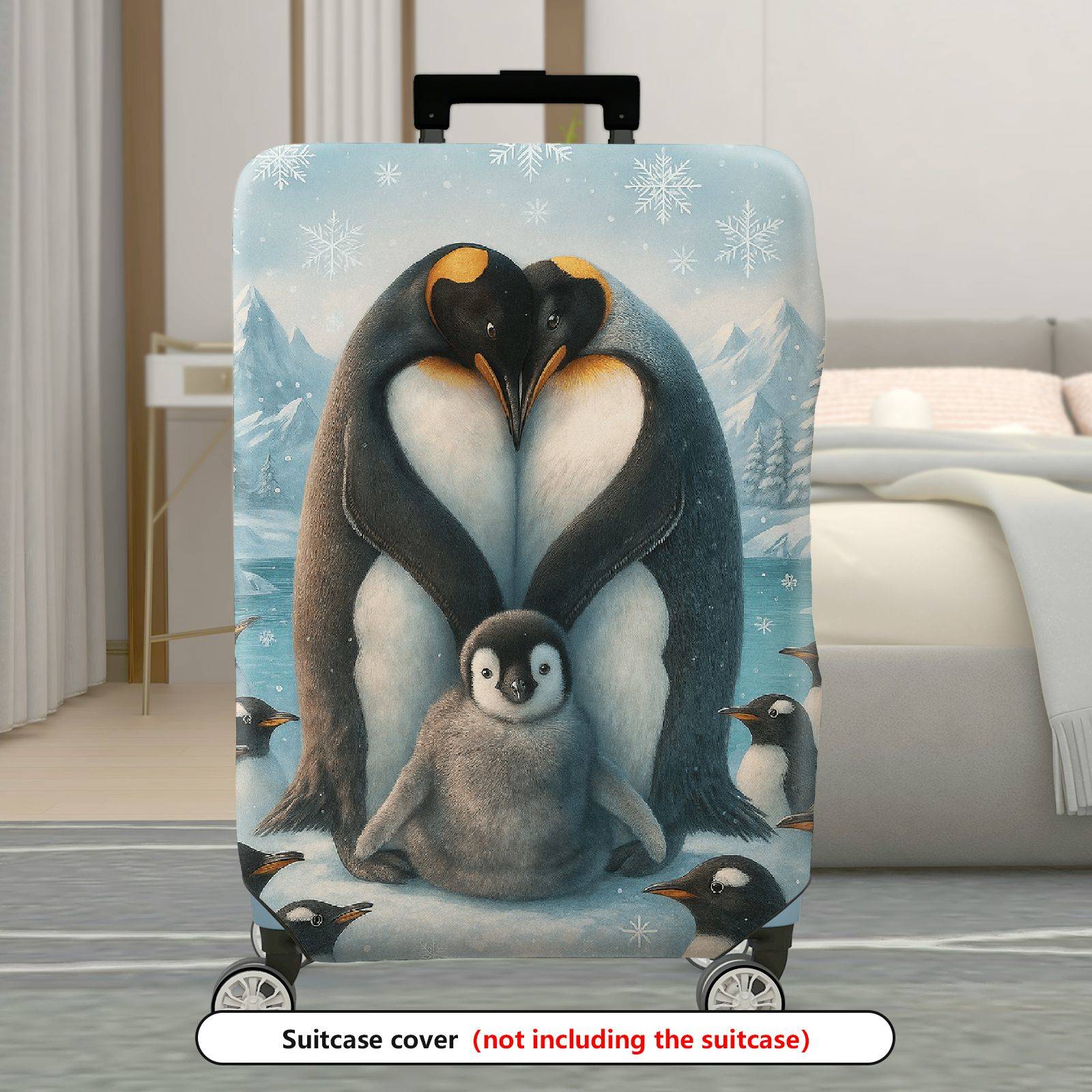 1-Piece Penguin Family Winter Snow Forest Christmas Holiday  Suitcase Luggage Cover, Stretch Protective Sleeve