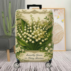 1-Piece Elegant Floral Lily Green Art Vintage  Suitcase Luggage Cover, Stretch Protective Sleeve