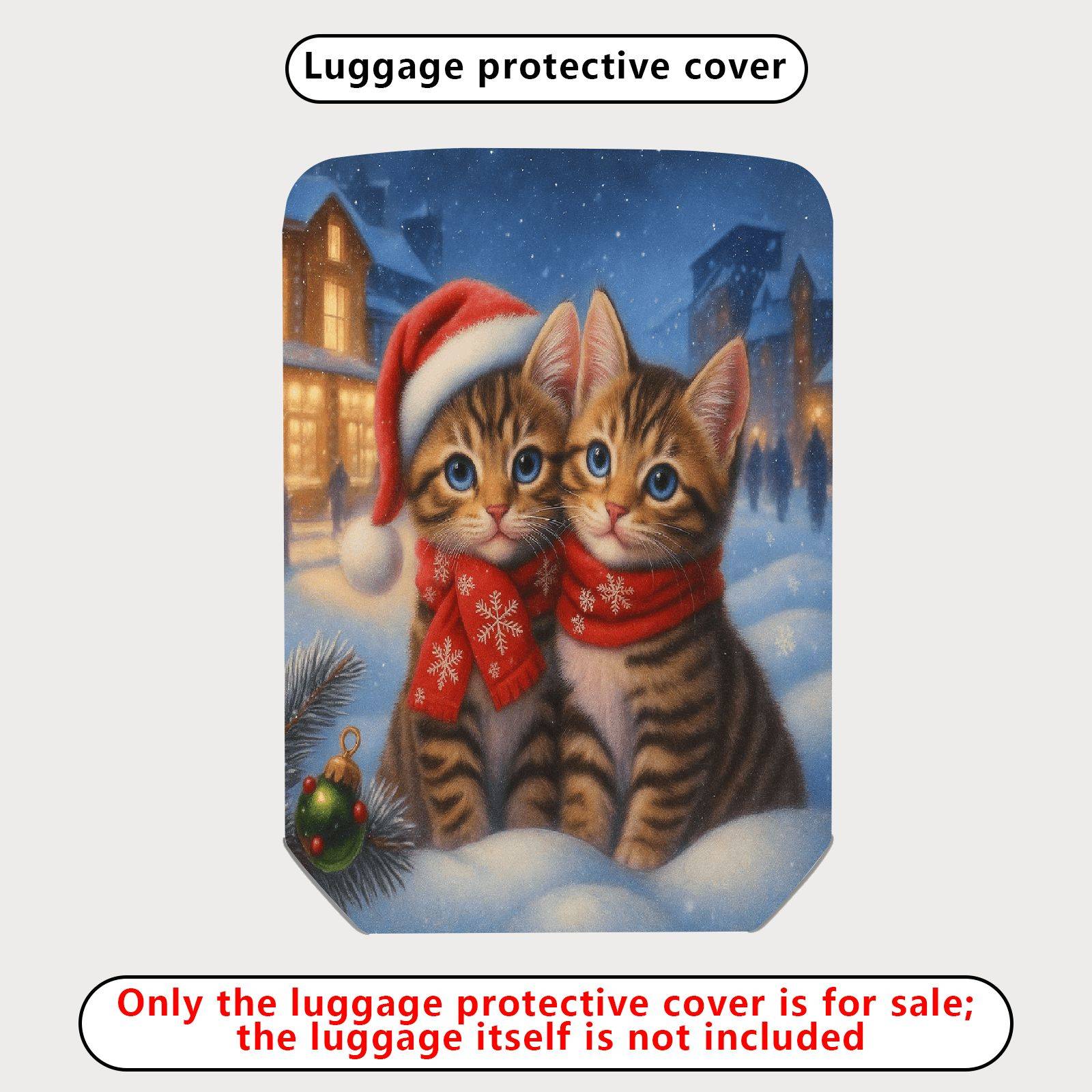 1-Piece Festive Christmas Cute Cat Snow Holiday Winter  Suitcase Luggage Cover, Stretch Protective Sleeve