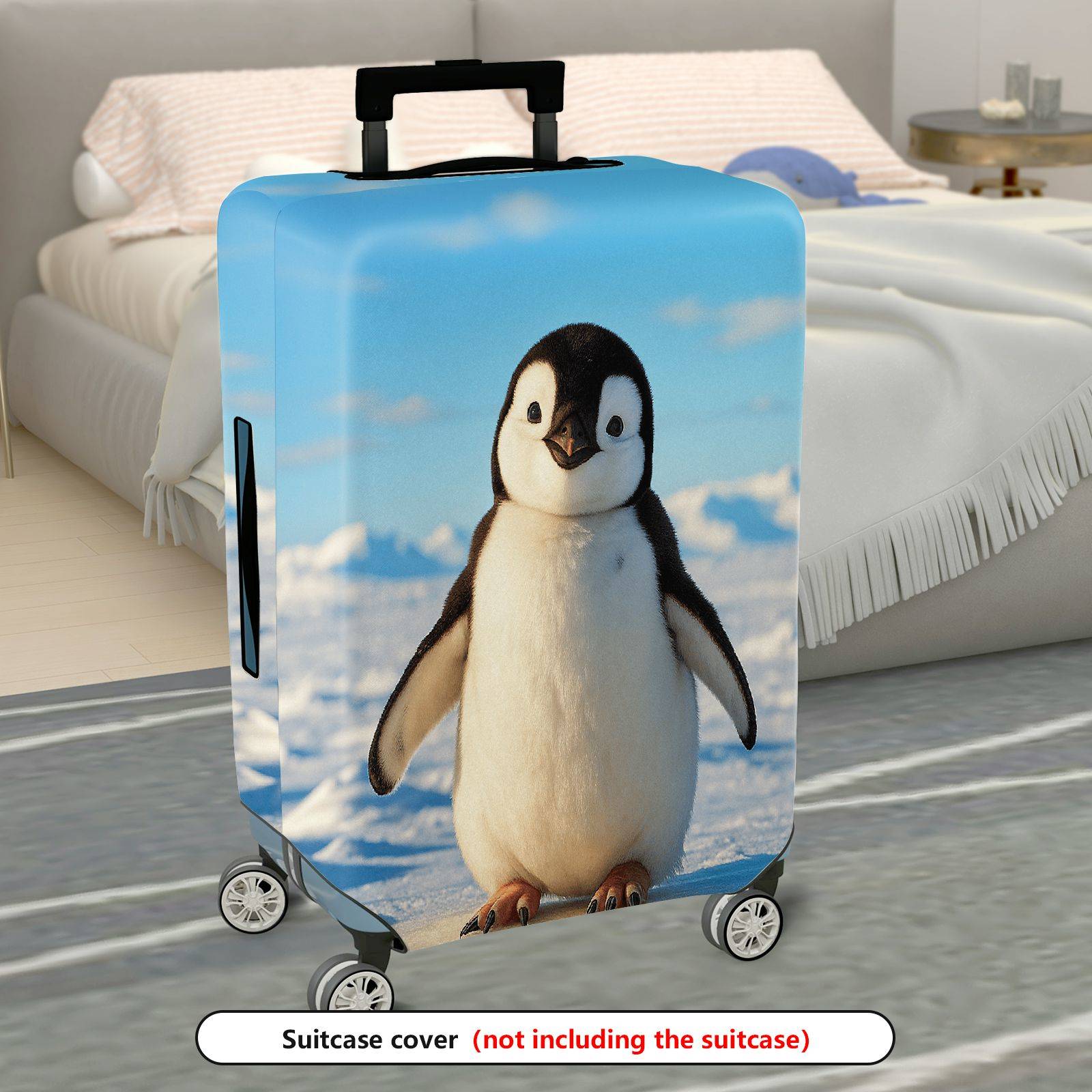 1-Piece Cute Adorable Penguin Snow Winter Travel  Suitcase Luggage Cover, Stretch Protective Sleeve