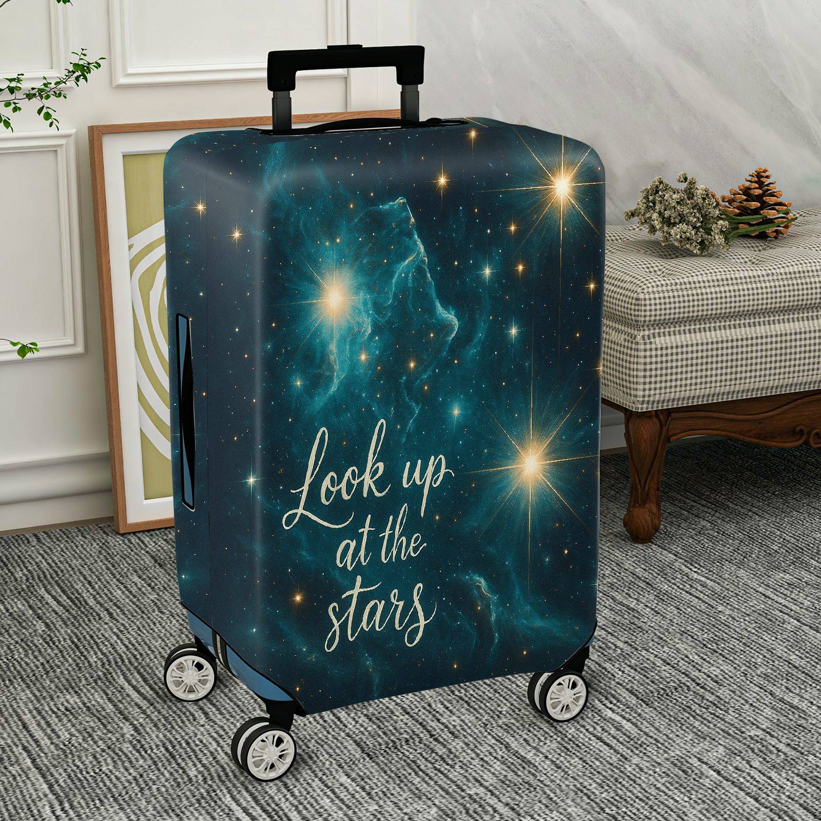 1-Piece Starry Night Cosmic Universe Inspirational Quote  Suitcase Luggage Cover, Stretch Protective Sleeve