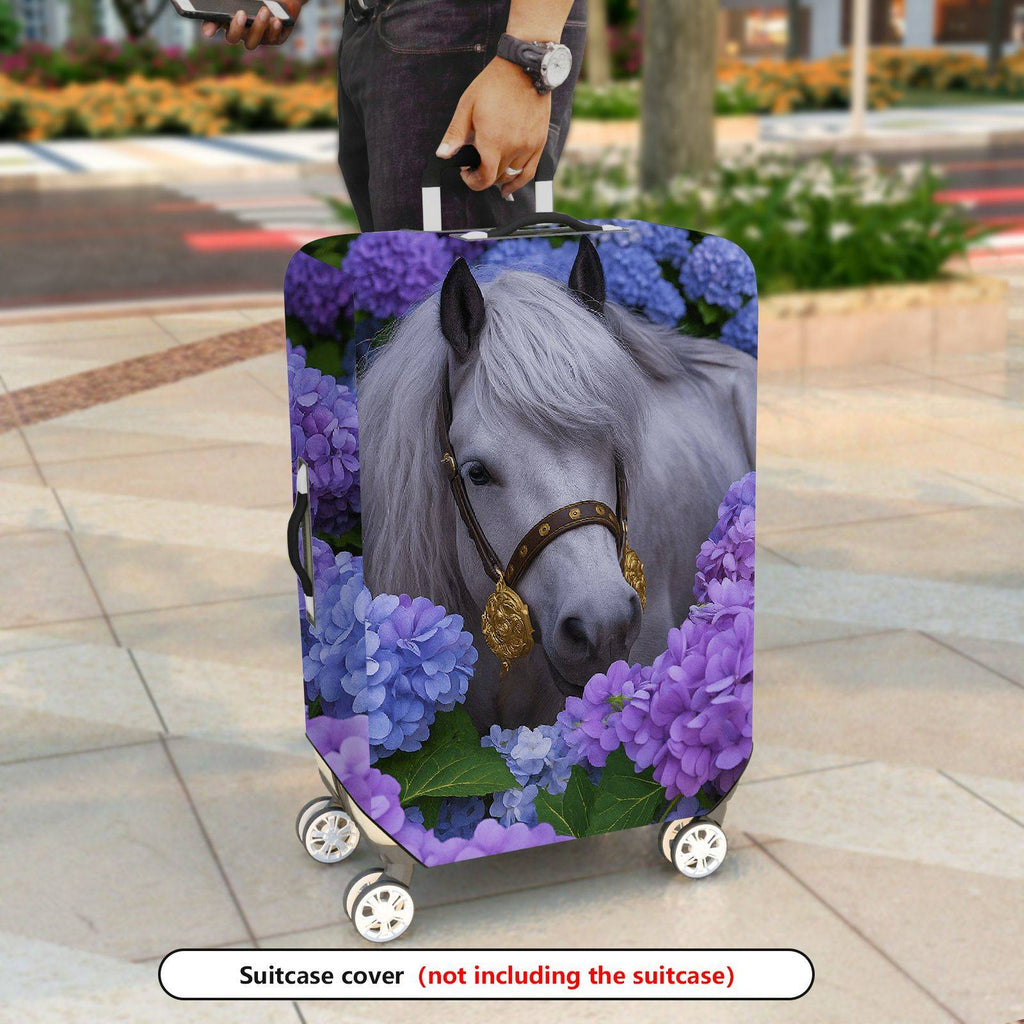 1-Piece Horse Floral Purple Blue  Suitcase Luggage Cover, Stretch Protective Sleeve