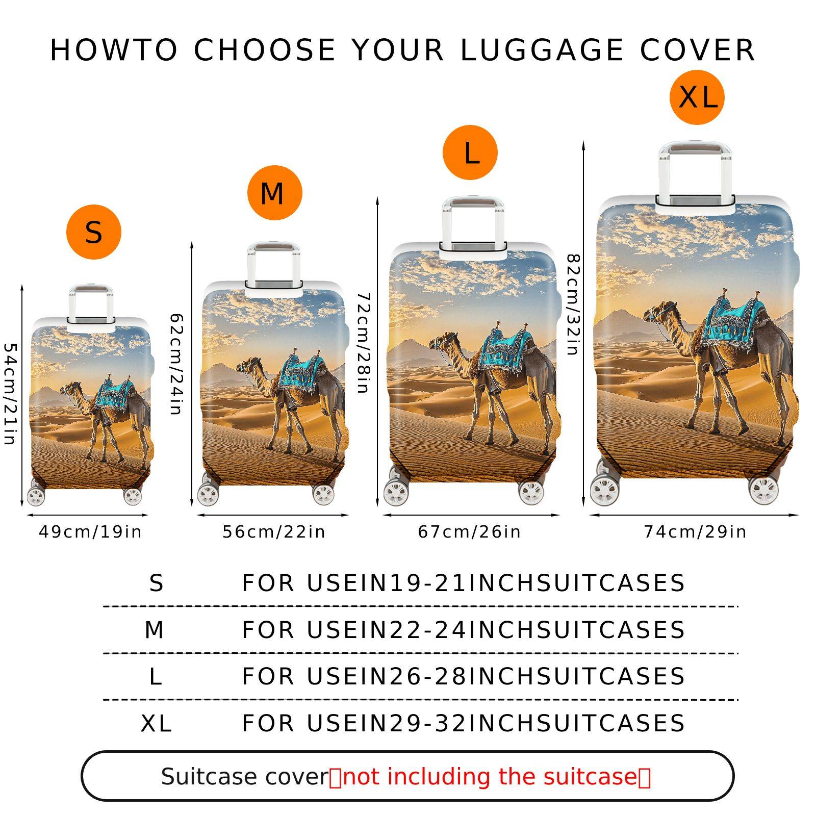 1-Piece Desert Camel Sunset Scenic Nature Artistic  Suitcase Luggage Cover, Stretch Protective Sleeve