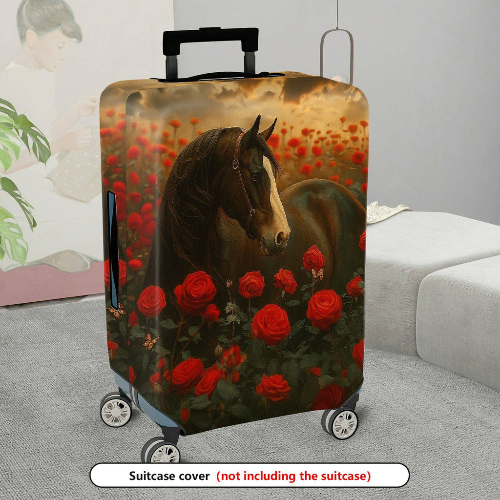 1-Piece Horse Floral Sunset Nature Art  Suitcase Luggage Cover, Stretch Protective Sleeve