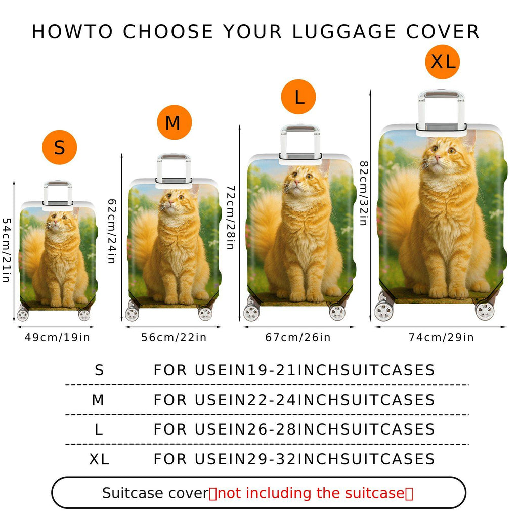 1-Piece Cat Floral Nature Vibrant Artistic Cute  Suitcase Luggage Cover, Stretch Protective Sleeve