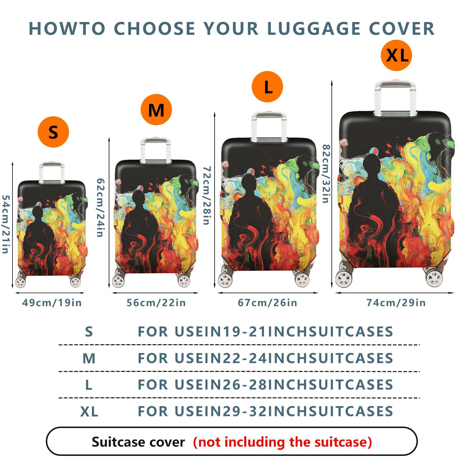 1-Piece Abstract Colorful Artistic Silhouette Creative Vivid  Suitcase Luggage Cover, Stretch Protective Sleeve