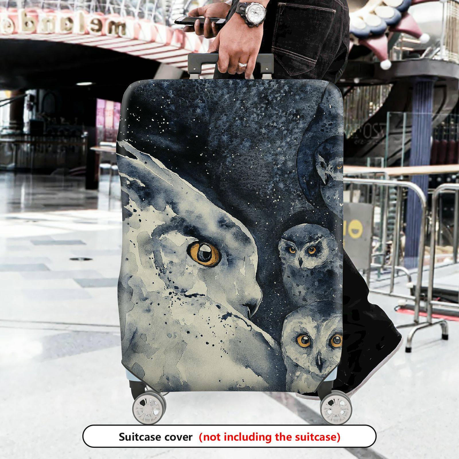 1-Piece Owl Starry Night Cosmic Wildlife Art  Suitcase Luggage Cover, Stretch Protective Sleeve