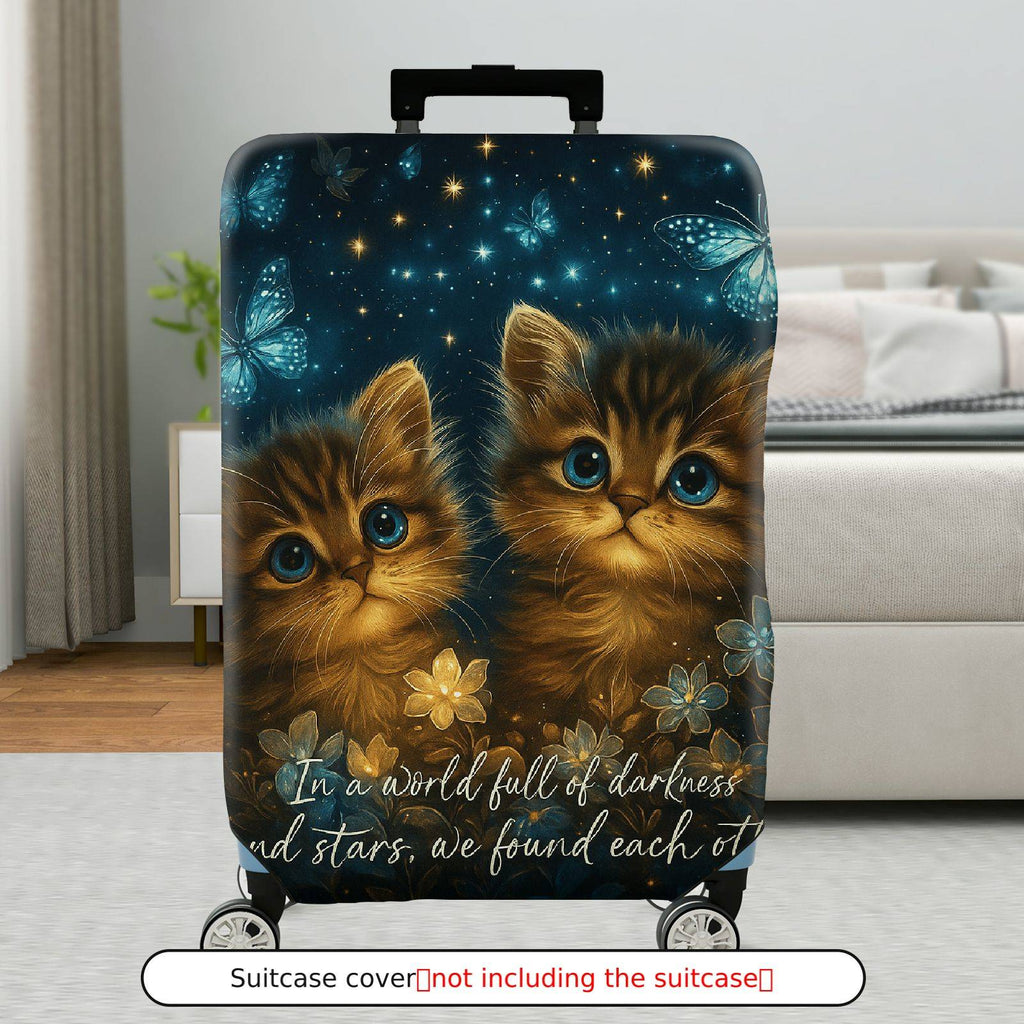 1-Piece Starry Night Cat Butterfly Floral Romantic  Suitcase Luggage Cover, Stretch Protective Sleeve
