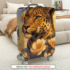 1-Piece Leopard Floral Artistic Elegant Nature Vibrant  Suitcase Luggage Cover, Stretch Protective Sleeve