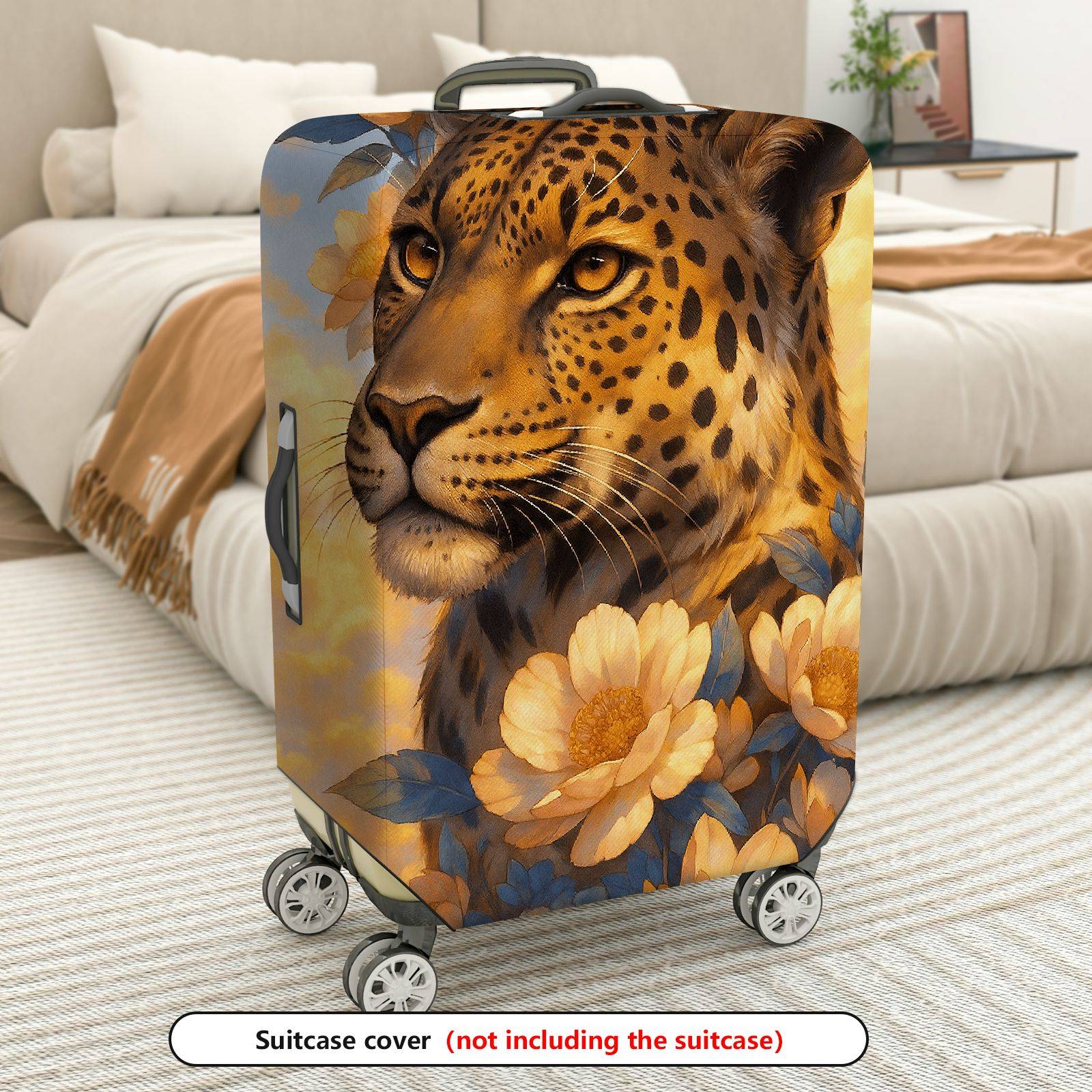 1-Piece Leopard Floral Artistic Elegant Nature Vibrant  Suitcase Luggage Cover, Stretch Protective Sleeve