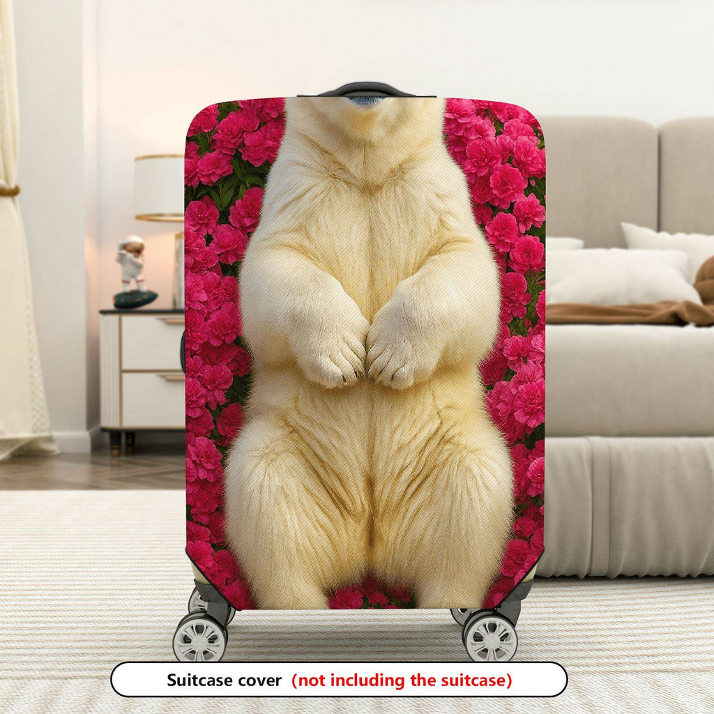 1-Piece Cute Polar Bear Floral Nature Garden Wildlife  Suitcase Luggage Cover, Stretch Protective Sleeve
