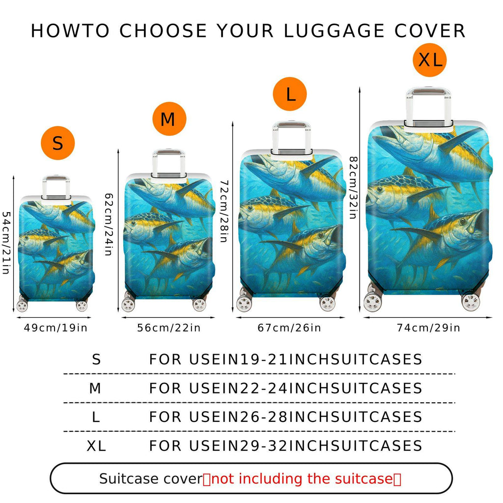 1-Piece Ocean Fish Blue Artistic Vibrant Sea Life Travel  Suitcase Luggage Cover, Stretch Protective Sleeve