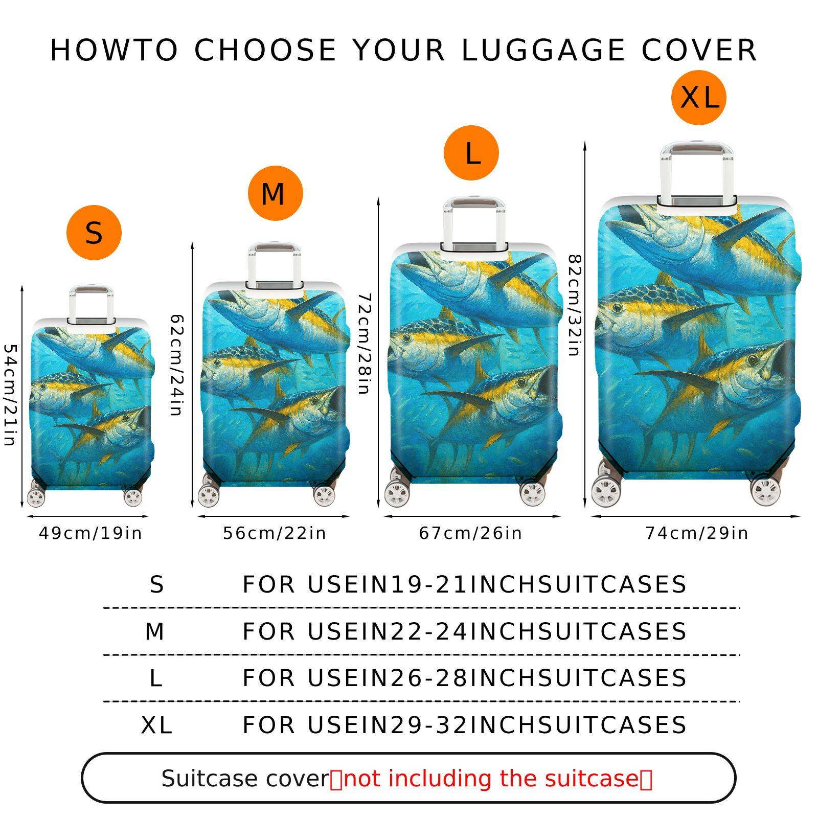 1-Piece Ocean Fish Blue Artistic Vibrant Sea Life Travel  Suitcase Luggage Cover, Stretch Protective Sleeve