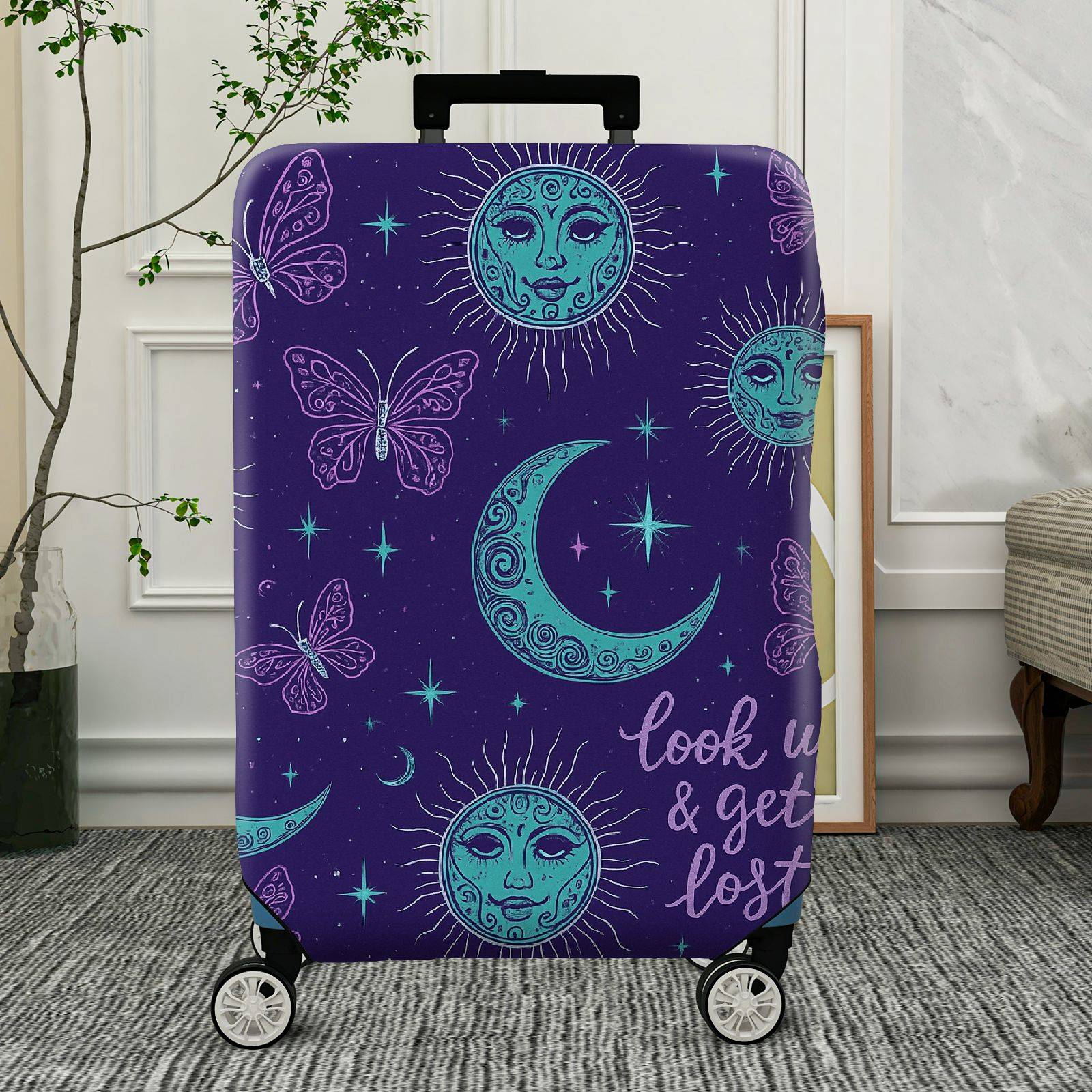 1-Piece Moon Star Butterfly Quote Cosmic Galaxy  Suitcase Luggage Cover, Stretch Protective Sleeve