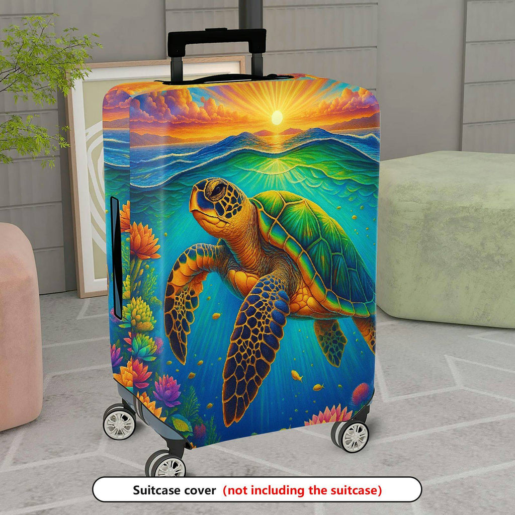 1-Piece Ocean Turtle Sunrise Floral Nature Travel  Suitcase Luggage Cover, Stretch Protective Sleeve